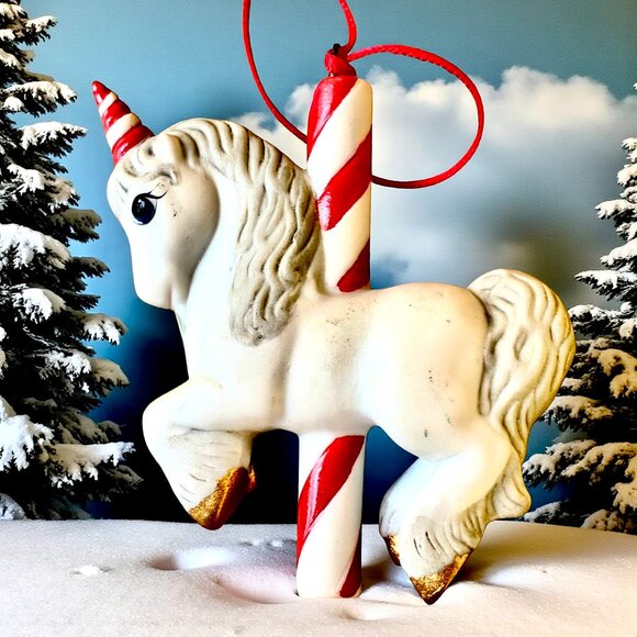 Hallmark Merry Go Round Unicorn Porcelain Christmas Keepsake Ornament 1989 - Picture 4 of 9